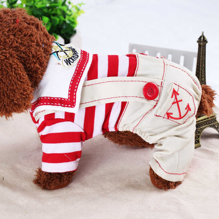 Red Cute Sailor Dog Outfit - Striped Shirt & Anchor Overalls for Small Dogs (Size : M ).