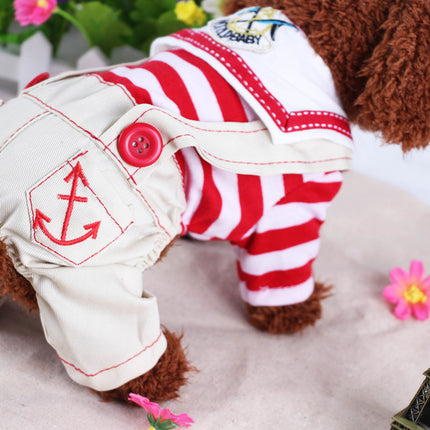 Red Cute Sailor Dog Outfit - Striped Shirt & Anchor Overalls for Small Dogs (Size : M ).
