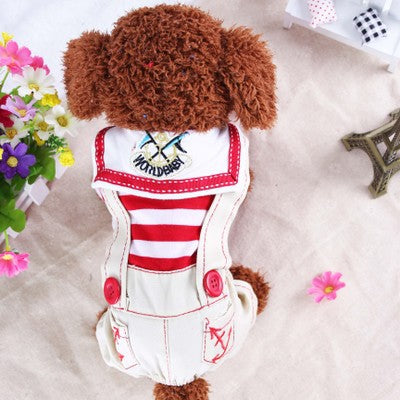 Red Cute Sailor Dog Outfit - Striped Shirt & Anchor Overalls for Small Dogs (Size : M ).