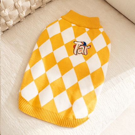 Classic Argyle Dog Sweater - Yellow & White Knit for Corgis & Medium Breeds (Size : L).