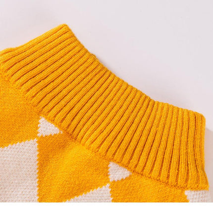 Classic Argyle Dog Sweater - Yellow & White Knit for Corgis & Medium Breeds (Size : L).