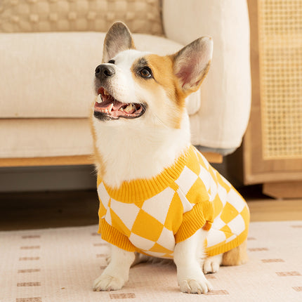 Classic Argyle Dog Sweater - Yellow & White Knit for Corgis & Medium Breeds (Size : XL).