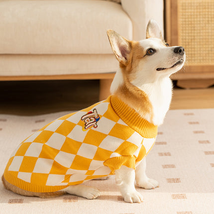 Classic Argyle Dog Sweater - Yellow & White Knit for Corgis & Medium Breeds (Size : XL).