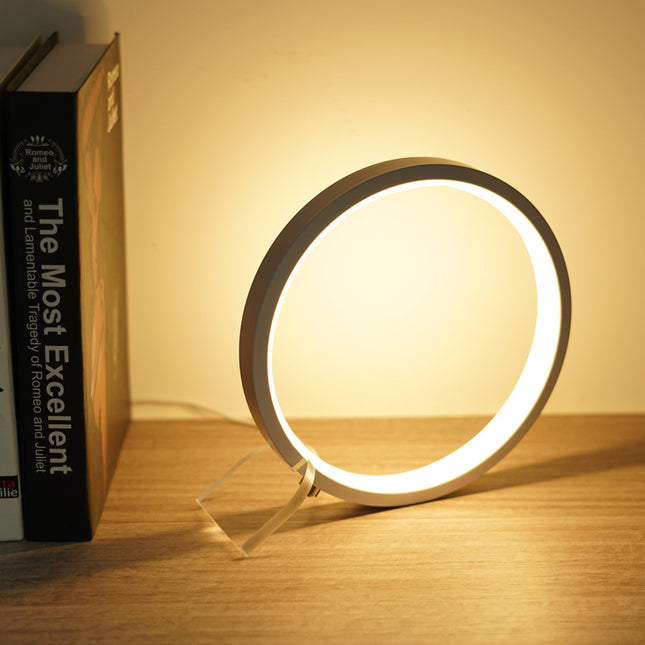 Modern LED Ring Desk Lamp - USB Powered, 3 Color Modes, Dimmable.