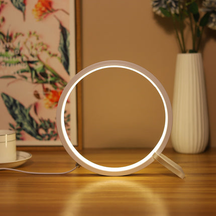 Modern LED Ring Desk Lamp - USB Powered, 3 Color Modes, Dimmable.