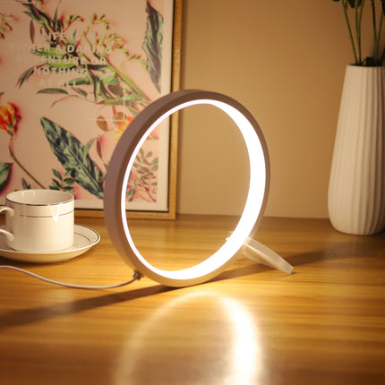 Modern LED Ring Desk Lamp - USB Powered, 3 Color Modes, Dimmable.