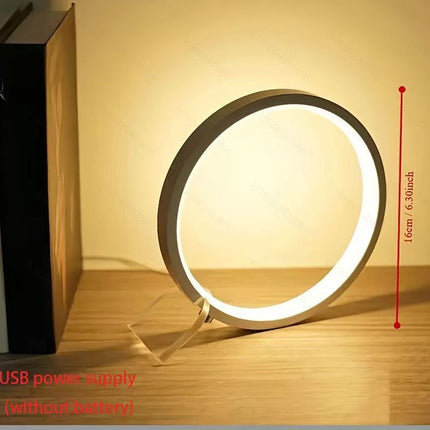 Modern LED Ring Desk Lamp - USB Powered, 3 Color Modes, Dimmable.