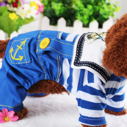 Blue Cute Sailor Dog Outfit - Striped Shirt & Anchor Overalls for Small Dogs (Size : XXL ).
