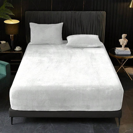 White Plush Crystal Velvet Fitted Sheet - Ultra Soft, Warm & Thick for Winter (99x190+36cm).