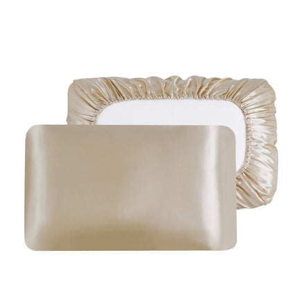 Champagne Silky Satin Pillowcase Pair - Smooth for Hair & Skin, Elastic Fitted (46x90+16cm).