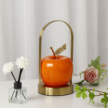 Orange Decorative Apple Table Lamp - USB-C,  3 Light Modes, Metal Handle.