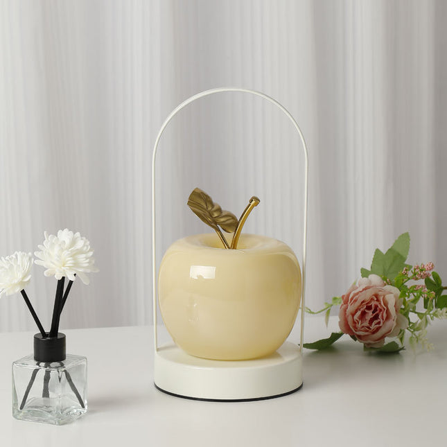 Yellow Decorative Apple Table Lamp - USB-C,  3 Light Modes, Metal Handle.