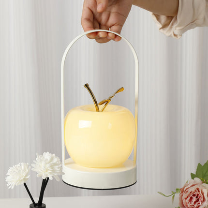 Yellow Decorative Apple Table Lamp - USB-C,  3 Light Modes, Metal Handle.