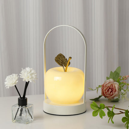 Yellow Decorative Apple Table Lamp - USB-C,  3 Light Modes, Metal Handle.