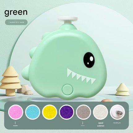 Green Cute Dinosaur Electric Pet Nail Grinder - 3-Speed, Low Noise, USB-C for Dogs & Cats.