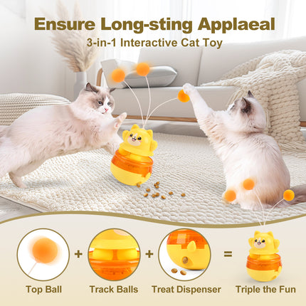 Pink 3-in-1 Interactive Cat Toy - Tumbler, Treat Dispenser, Track & Teaser Ball.