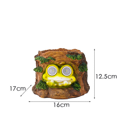 Frog Solar Light Planter - Resin Succulent Pot with Glowing Eyes (Stump frog).