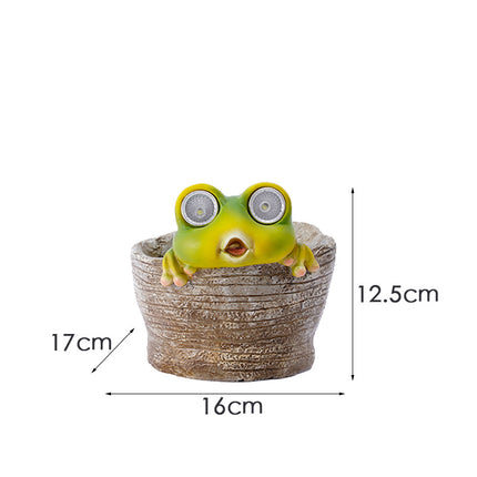 Frog Solar Light Planter - Resin Succulent Pot with Glowing Eyes (stone basin frog).