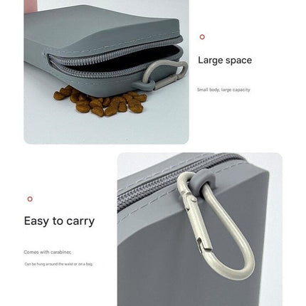 Gray Silicone Dog Treat Pouch (Set of 2) - Waterproof, Portable for Training & Walks.