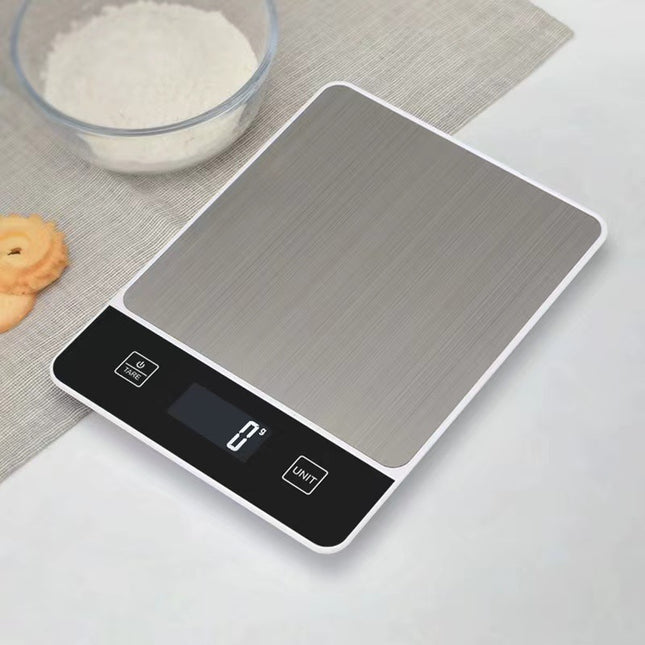 White Digital Kitchen Scale - Stainless Steel Food Scale for Baking & Cooking (10kg/1g).