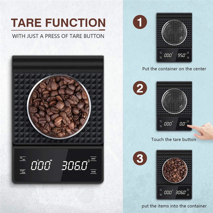 Digital Coffee Scale with Timer - 0.1g Precision, USB Rechargeable, Pour Over & Espresso.
