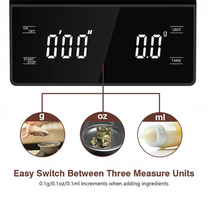 Digital Coffee Scale with Timer - 0.1g Precision, USB Rechargeable, Pour Over & Espresso.