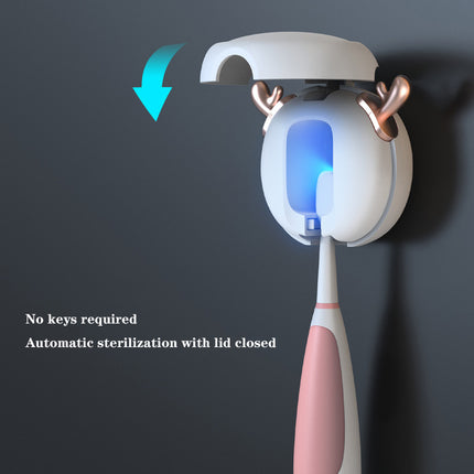 Cute UV Toothbrush Sanitizer Holder - Wall Mounted, Portable for Travel (Black ears bear).