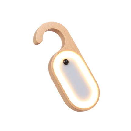 Wooden Motion Sensor LED Night Light - Doorknob Hanger & Writable Message Board.