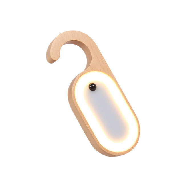 Wooden Motion Sensor LED Night Light - Doorknob Hanger & Writable Message Board.