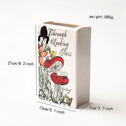 Literary Book Vase - Creative Ceramic Planter & Desk Organizer(Type A - 21x13x7cm).