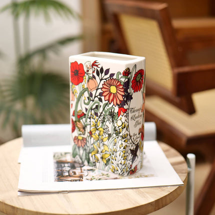 Literary Book Vase - Creative Ceramic Planter & Desk Organizer(Type A - 21x13x7cm).