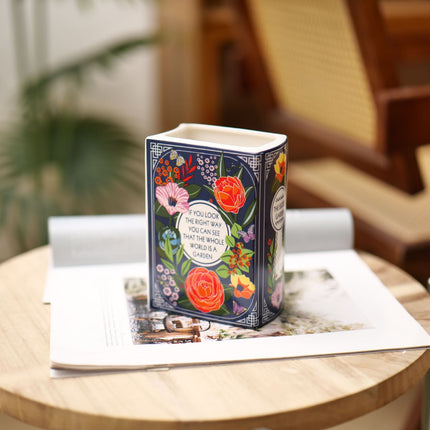 Literary Book Vase - Creative Ceramic Planter & Desk Organizer(Type B - 14x10x6.5cm).
