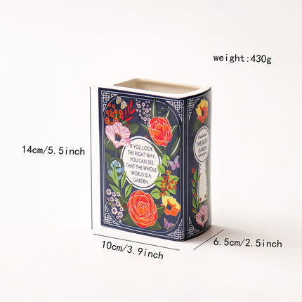 Literary Book Vase - Creative Ceramic Planter & Desk Organizer(Type B - 14x10x6.5cm).