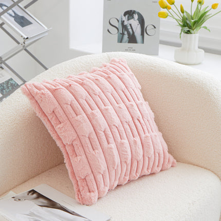 A pair of pink Plush Faux Rabbit Fur Throw Pillow Cover - Textured Wheat Ear Design (45x45cm).