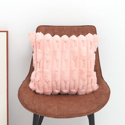 A pair of pink Plush Faux Rabbit Fur Throw Pillow Cover - Textured Wheat Ear Design (45x45cm).