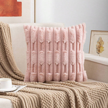 A pair of pink Plush Faux Rabbit Fur Throw Pillow Cover - Textured Wheat Ear Design (45x45cm).