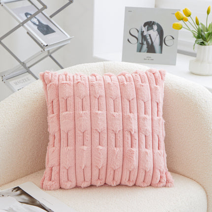 A pair of pink Plush Faux Rabbit Fur Throw Pillow Cover - Textured Wheat Ear Design (45x45cm).