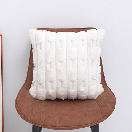 A pair of White Plush Faux Rabbit Fur Throw Pillow Cover - Textured Wheat Ear Design (45x45cm).