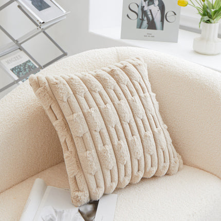 A pair of Khaki Plush Faux Rabbit Fur Throw Pillow Cover - Textured Wheat Ear Design (45x45cm).