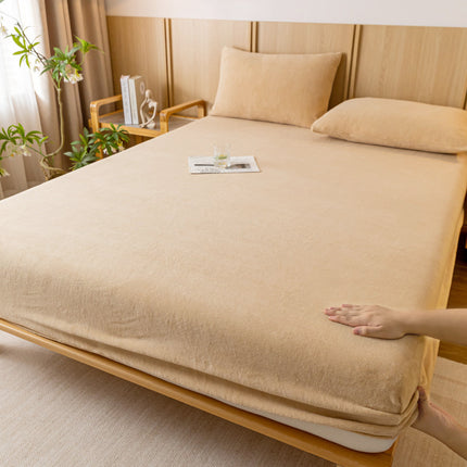 Khaki Plush Crystal Velvet Fitted Sheet - Ultra Soft, Warm & Thick for Winter (138x190+36cm).
