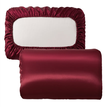 Red Satin Pillowcase Pair - Smooth for Hair & Skin, Elastic Fitted (46x70+16cm).