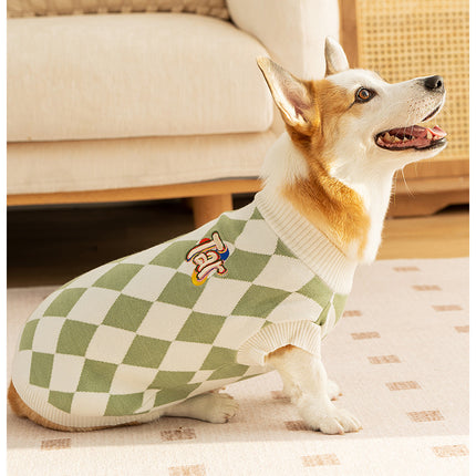 Classic Argyle Dog Sweater - Green & White Knit for Corgis & Medium Breeds (Size : XXl).