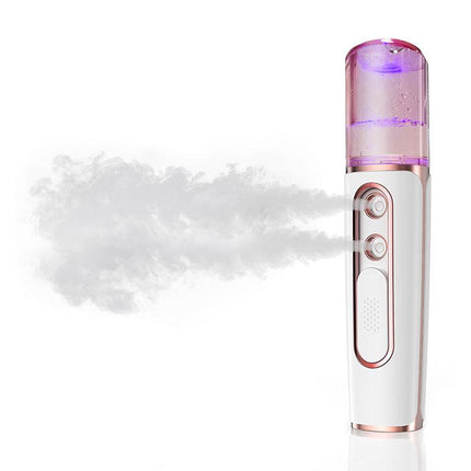 White Dual Nozzle Nano Facial Mister - USB Rechargeable Hydrating Spray.