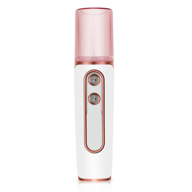 White Dual Nozzle Nano Facial Mister - USB Rechargeable Hydrating Spray.