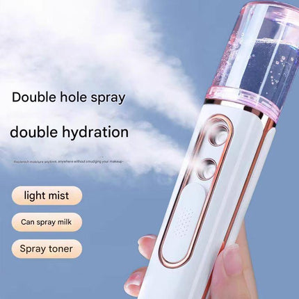 Blue Dual Nozzle Nano Facial Mister - USB Rechargeable Hydrating Spray.