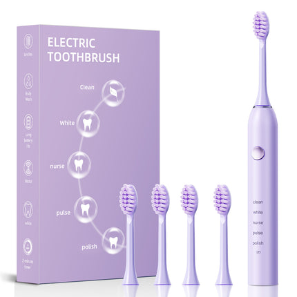 Advanced Sonic Toothbrush: 5 Cleaning Modes, 2-Min Timer, USB Fast Charge, Purple (4 brush heads).