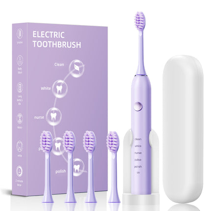 Advanced Sonic Toothbrush: 5 Cleaning Modes, 2-Min Timer, USB Fast Charge, Purple (4 brush heads + bracket + toothbrush box).