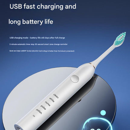 Advanced Sonic Toothbrush: 5 Cleaning Modes, 2-Min Timer, USB Fast Charge, Purple (4 brush heads + bracket + toothbrush box).