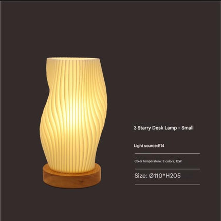 Unique Pleated Design Table Lamp - 3D Printed Washable Shade, Wooden Base, Adjustable LED (Three-star rotation).