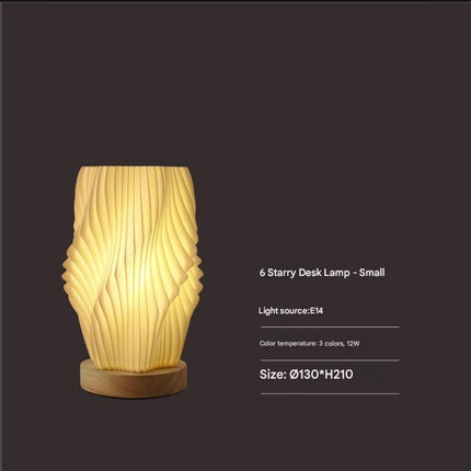Unique Pleated Design Table Lamp - 3D Printed Washable Shade, Wooden Base, Adjustable LED (Six-star rotation).